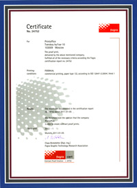 Сертификат Fogra на соответствие контрактных цифровых цветопроб международному стандарту