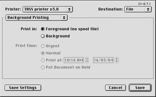 Настройку принтера удобно произвести при первой печати на него, например из QuarkXpress. В диалоге печати нажмите кнопку Printer